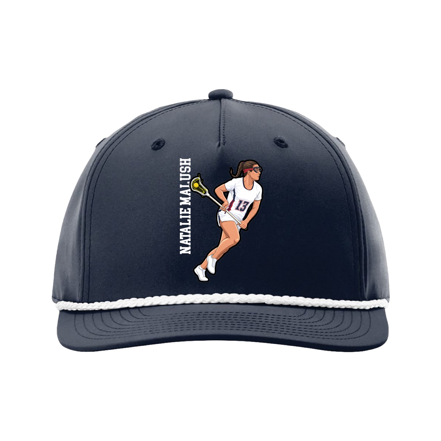 Five-Panel Classic Rope Cap — Name Vertical in Navy