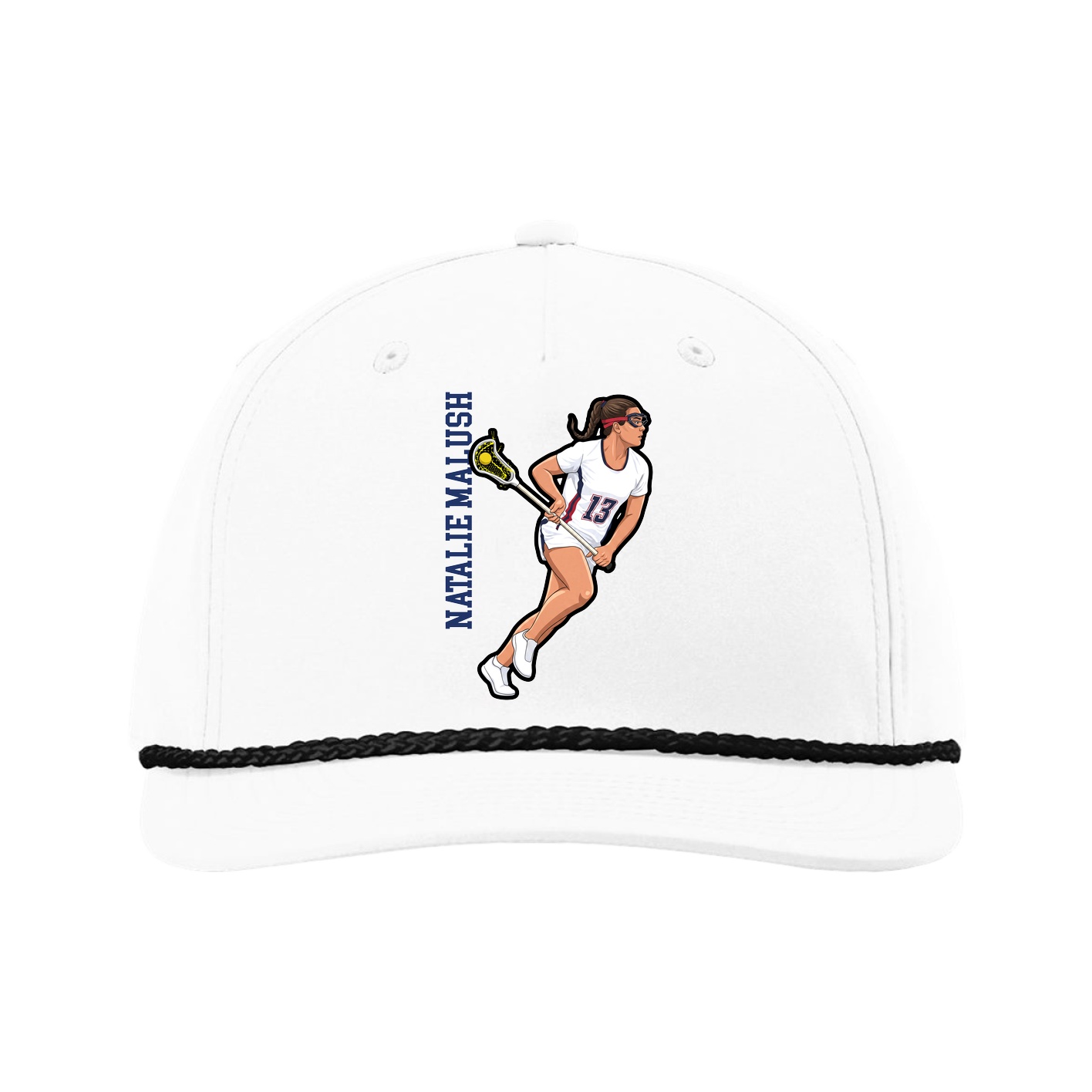 Five-Panel Classic Rope Cap — Name Vertical in White