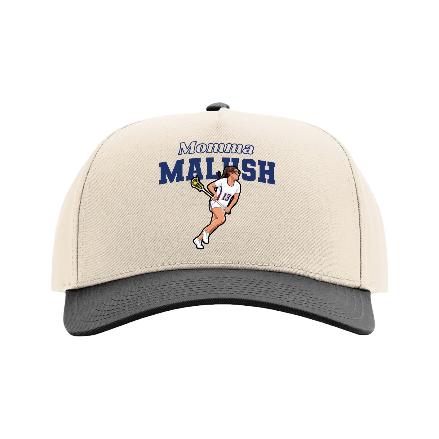 Full Fabric Five-Panel Champ Cap — Mothers Day Block in Cream/Black