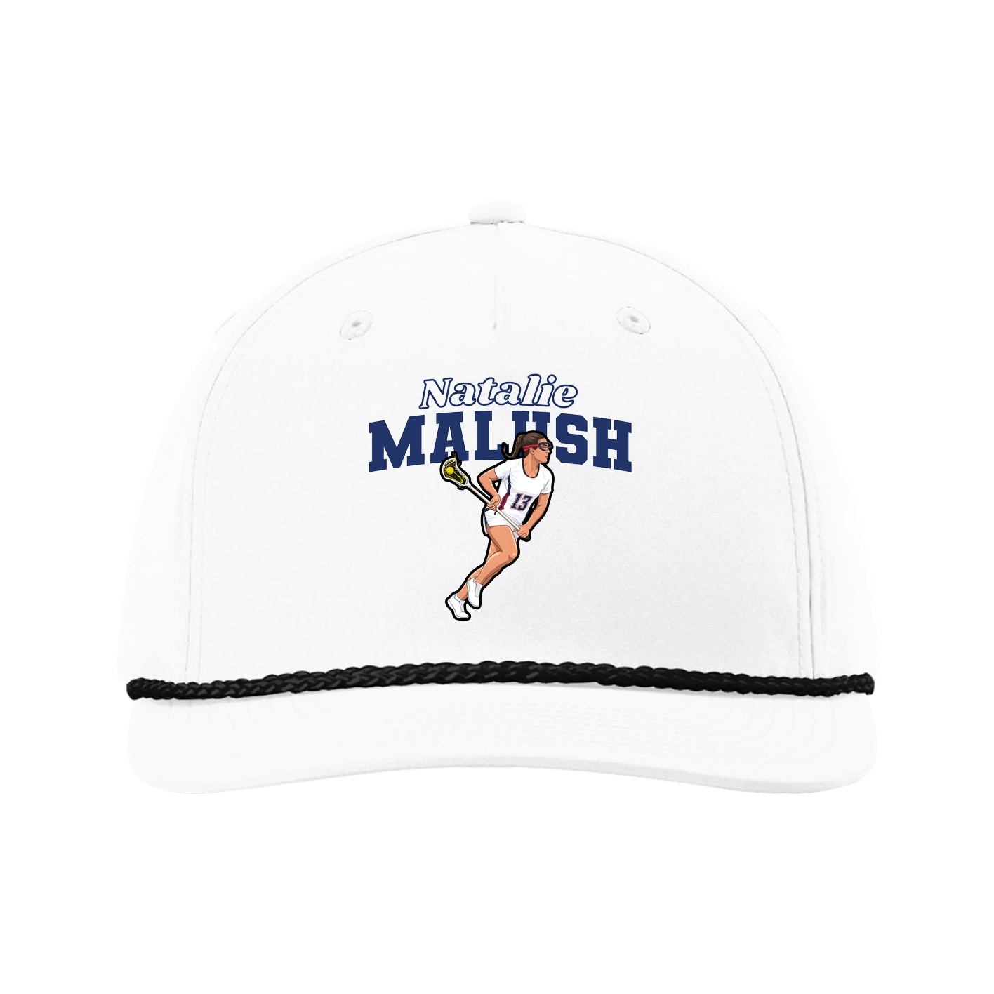 Five-Panel Classic Rope Cap — Name Arch in White