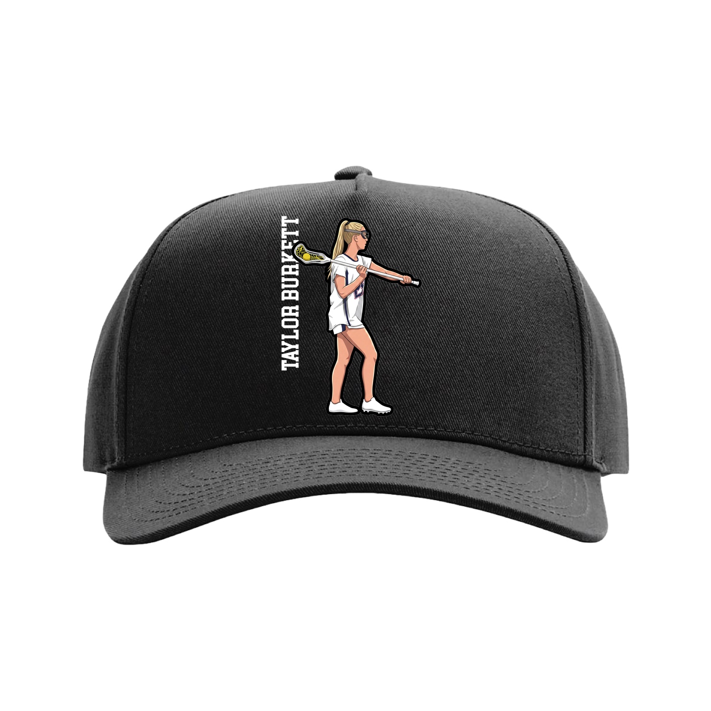 Full Fabric Five-Panel Champ Cap — Name Vertical in Black