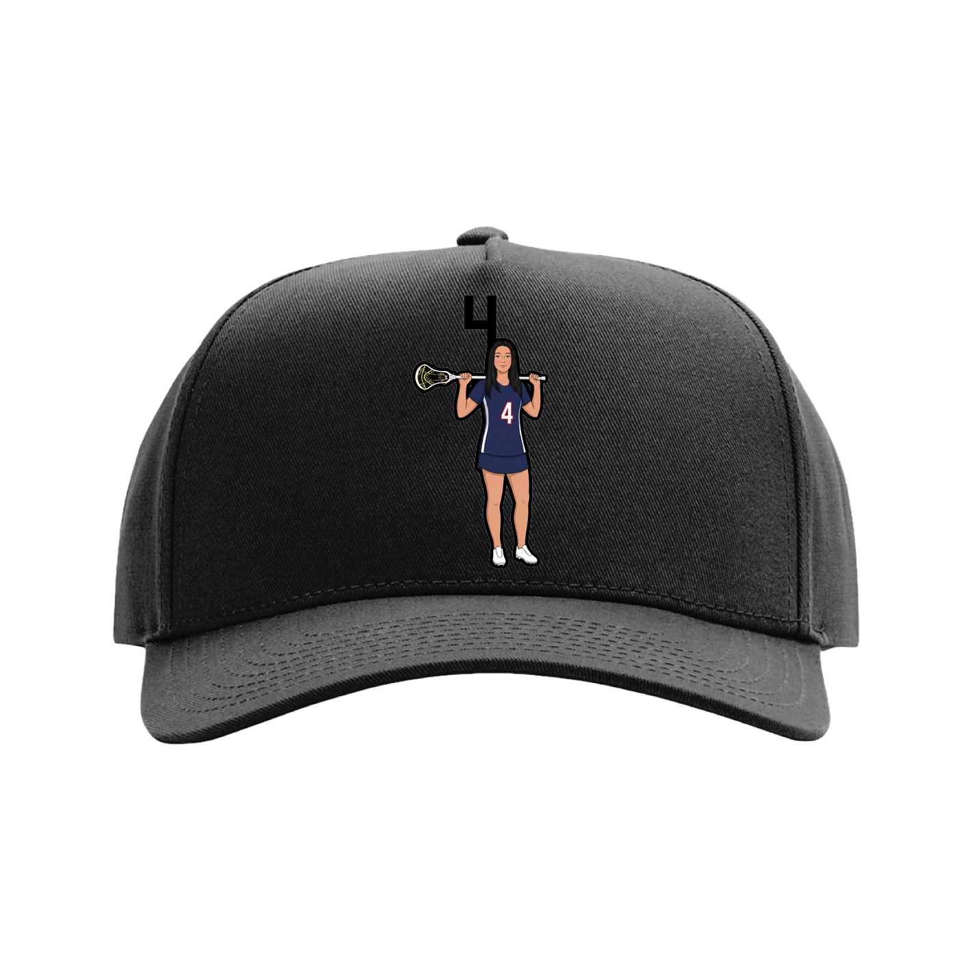 Full Fabric Five-Panel Champ Cap — Number Top in Black