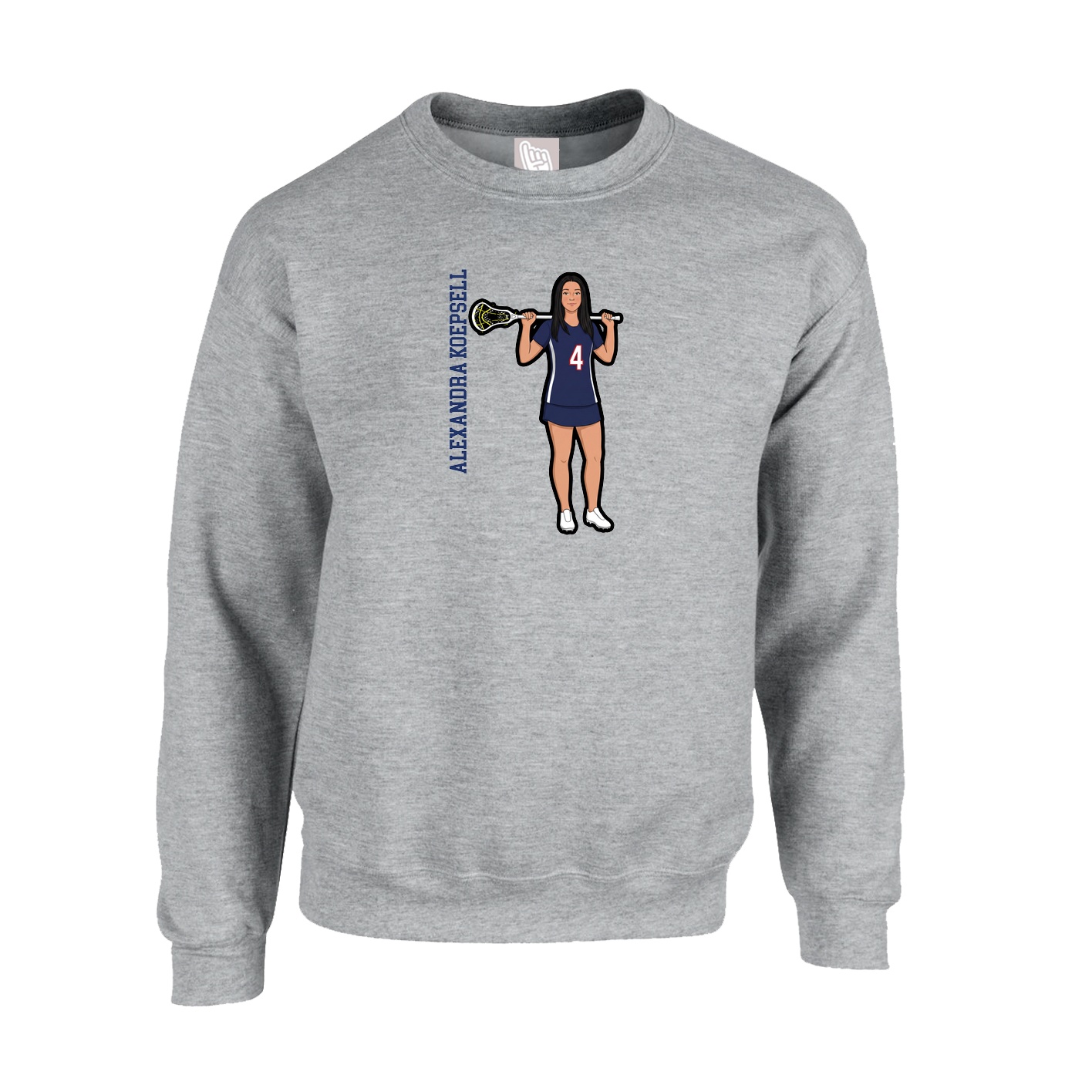 Fleece Crew — Name Vertical in Grey