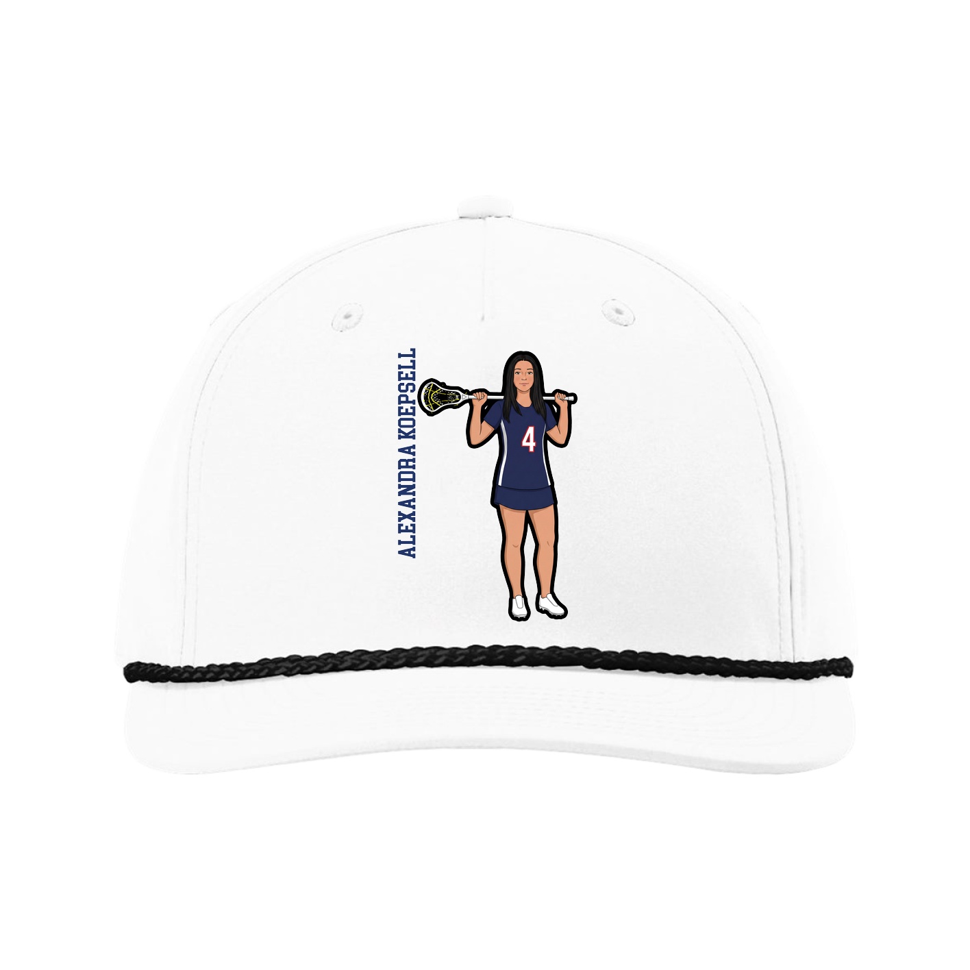 Five-Panel Classic Rope Cap — Name Vertical in White