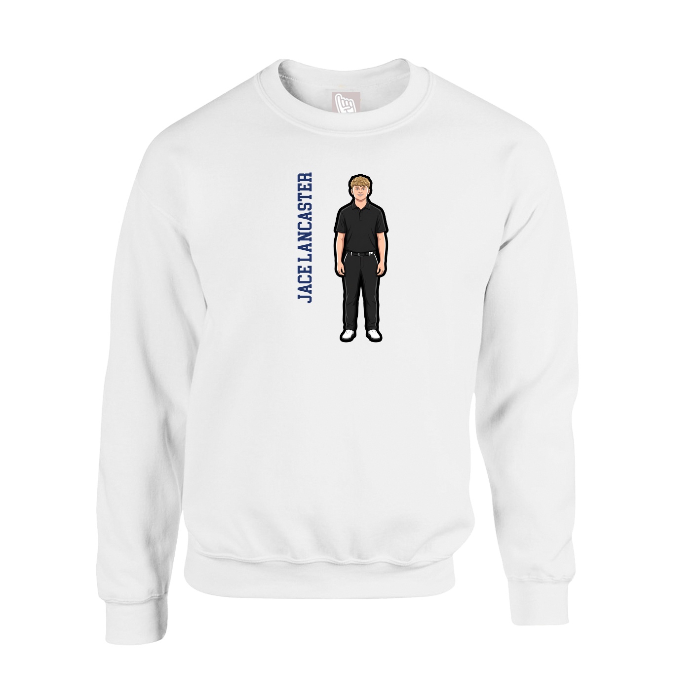 Fleece Crew — Name Vertical in White