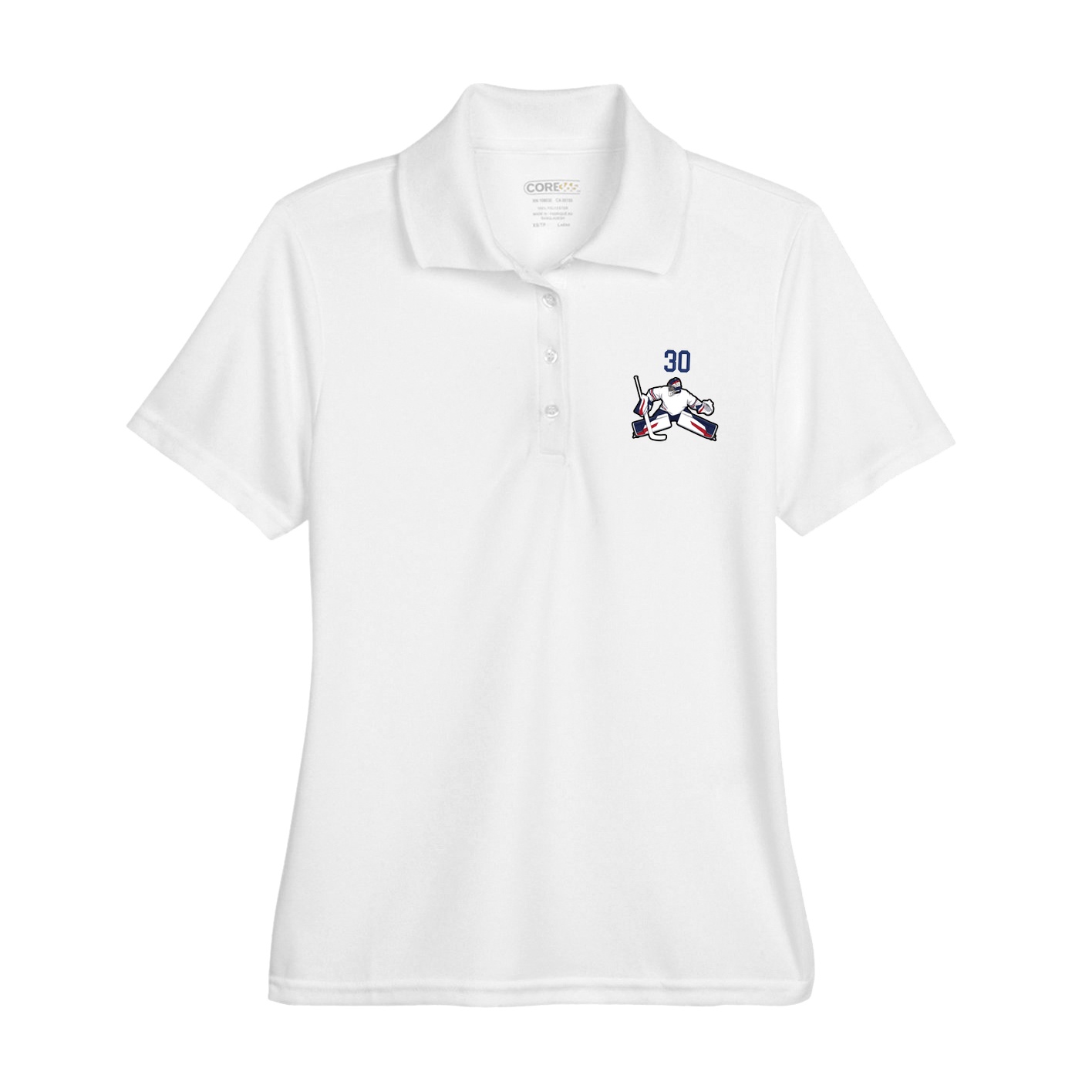 Womens Performance Polo — Number Top in White