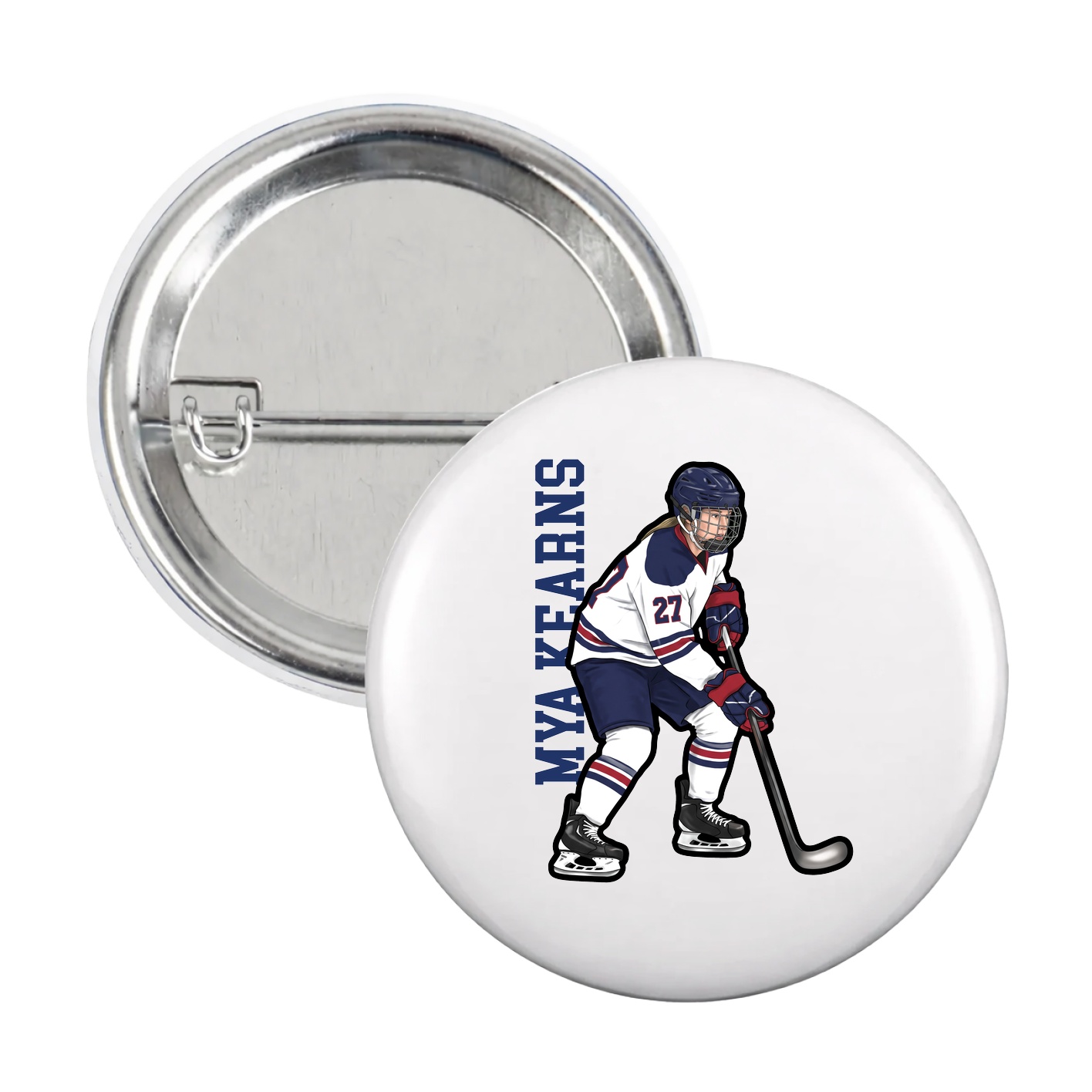 Game Day Button — Name Vertical in White