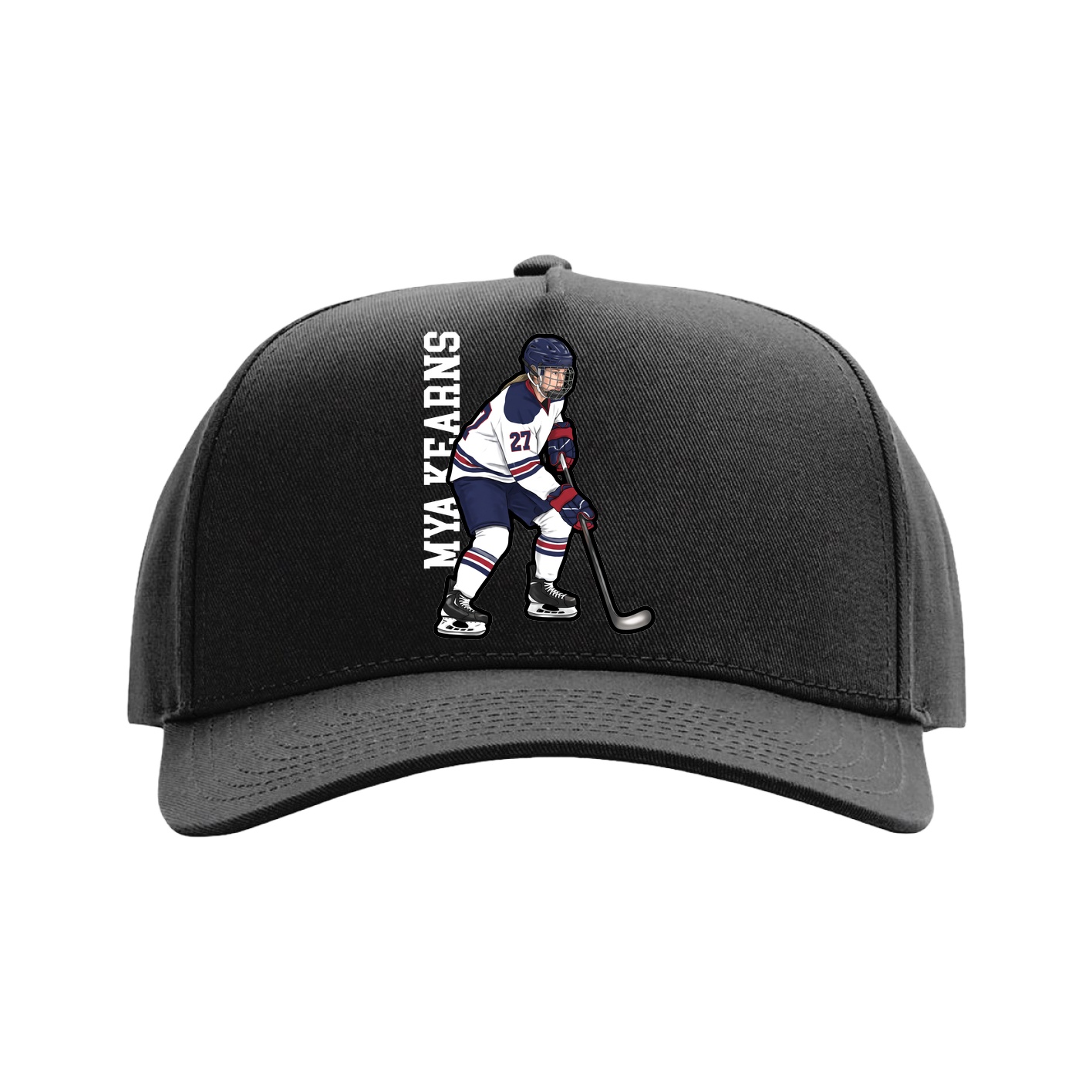 Full Fabric Five-Panel Champ Cap — Name Vertical in Black