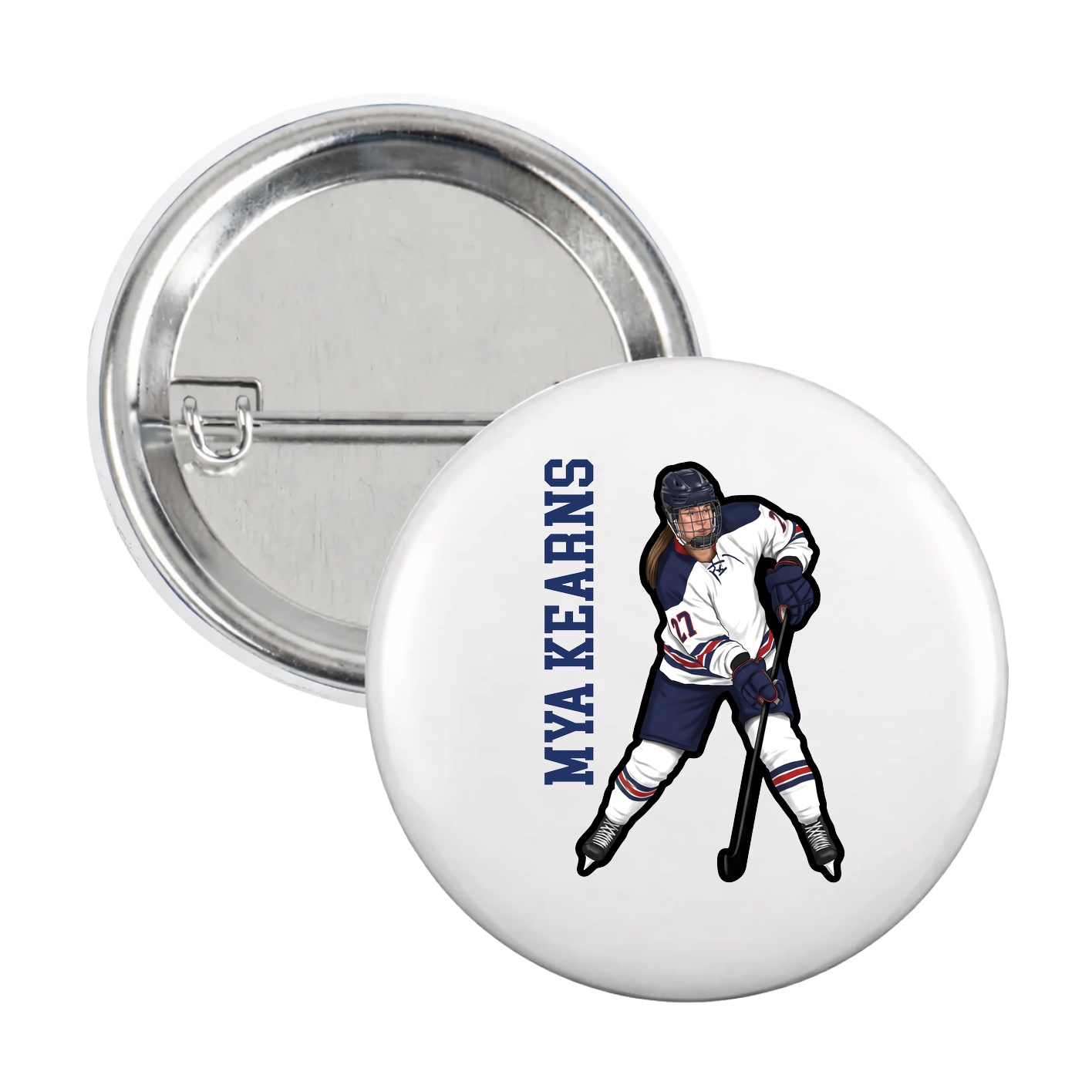 Game Day Button — Name Vertical in White