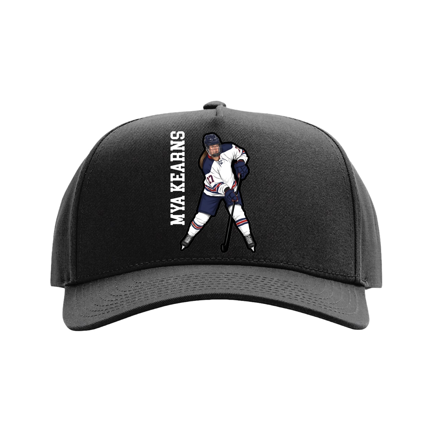 Full Fabric Five-Panel Champ Cap — Name Vertical in Black
