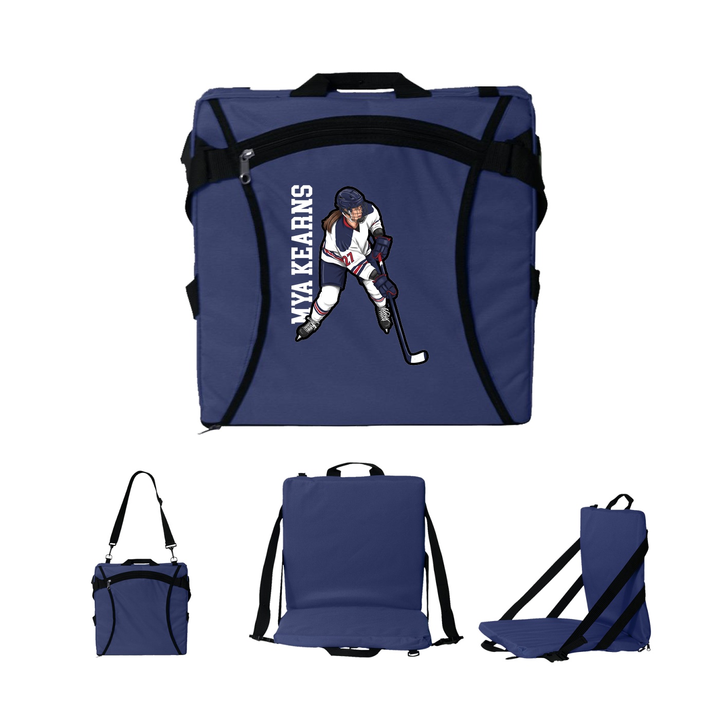 Folding Stadium Seat — Name Vertical in Navy