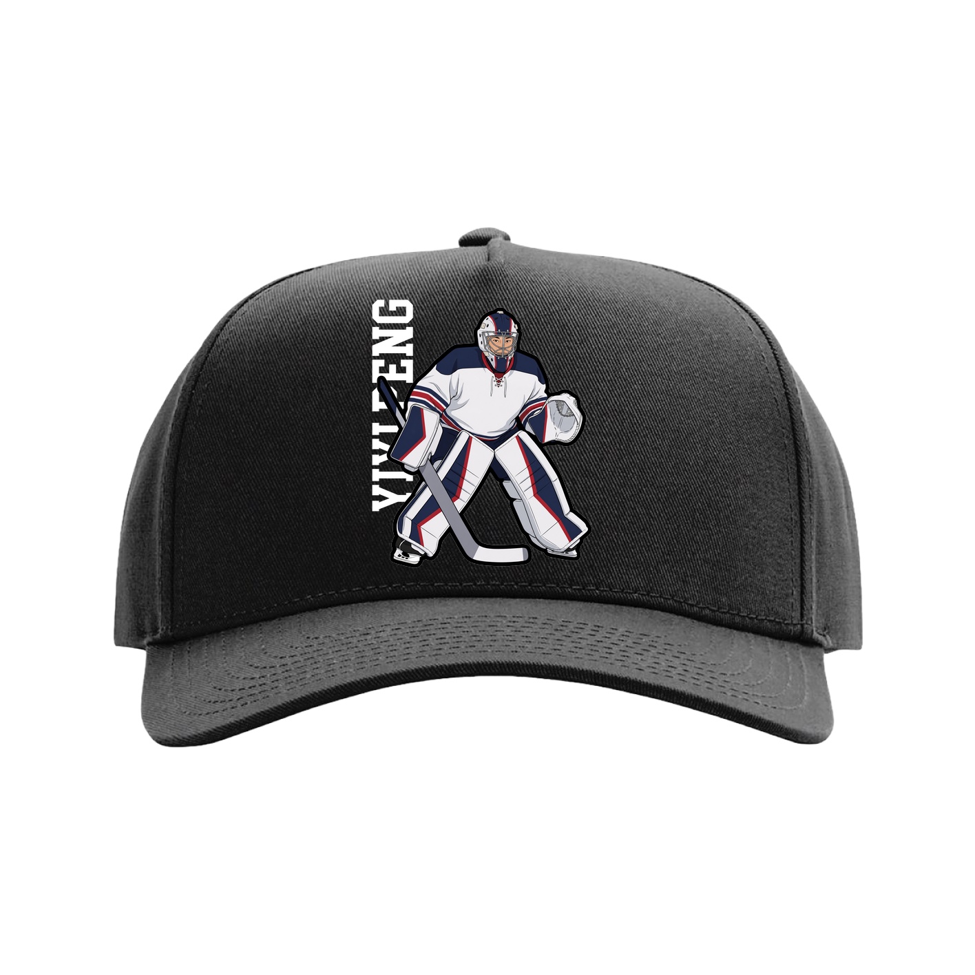 Full Fabric Five-Panel Champ Cap — Name Vertical in Black