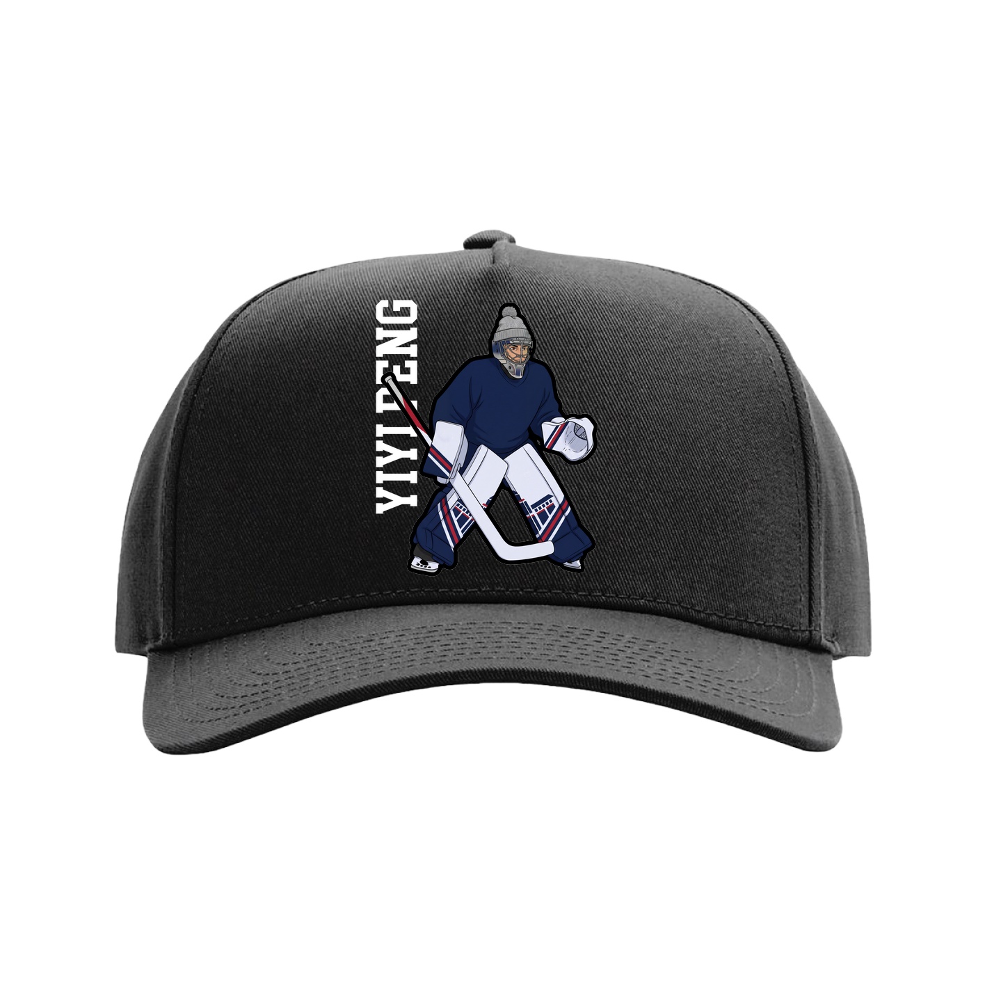 Full Fabric Five-Panel Champ Cap — Name Vertical in Black