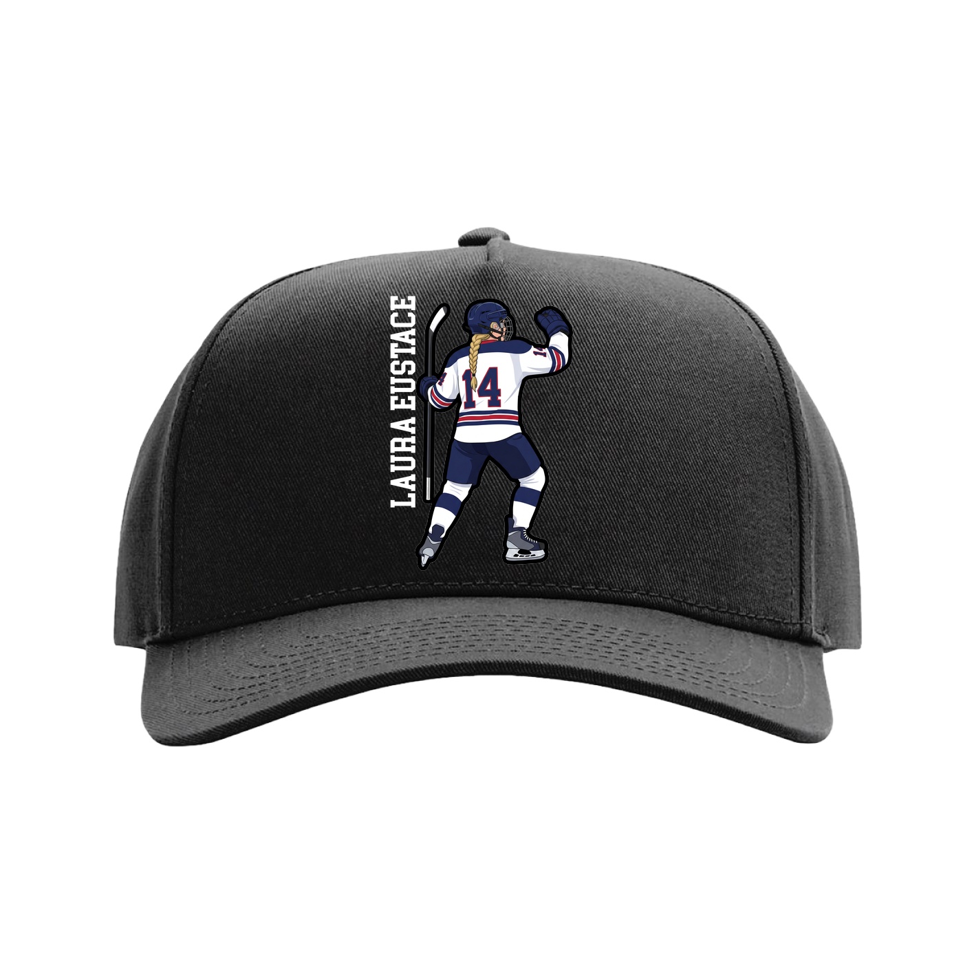 Full Fabric Five-Panel Champ Cap — Name Vertical in Black