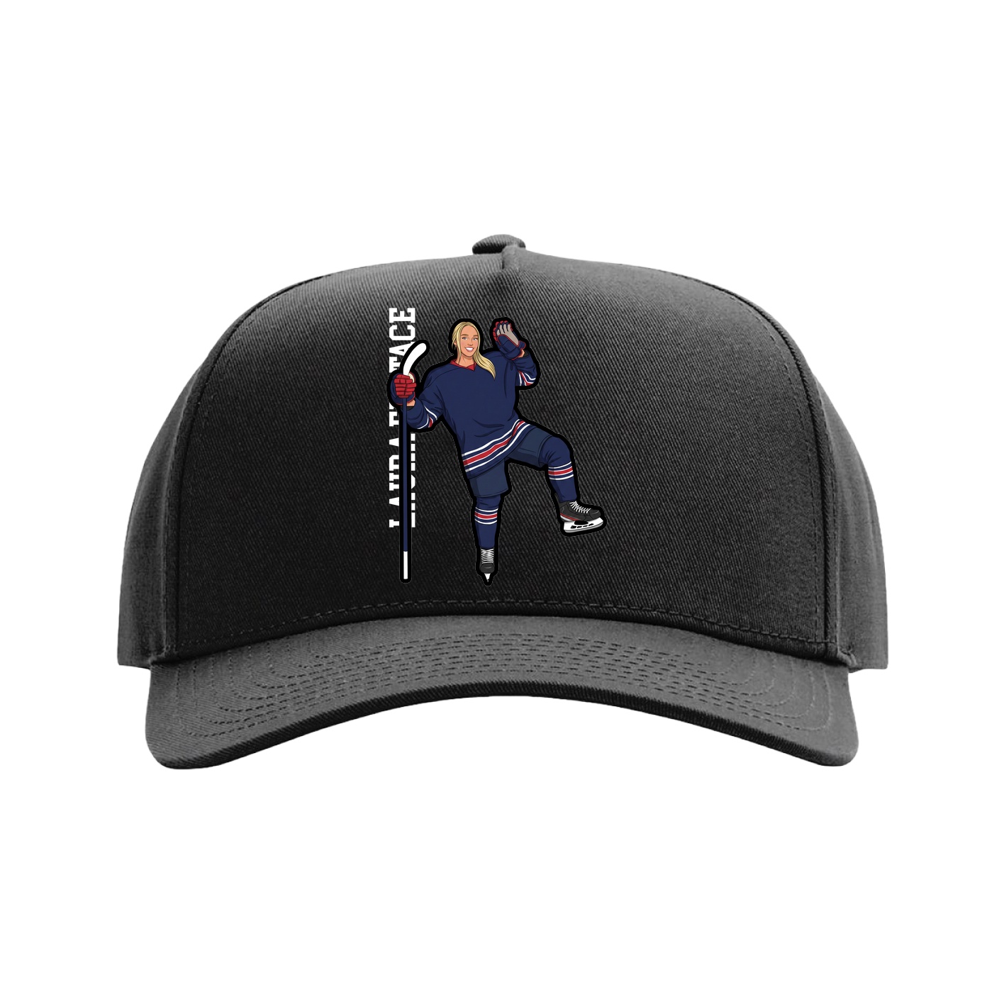 Full Fabric Five-Panel Champ Cap — Name Vertical in Black