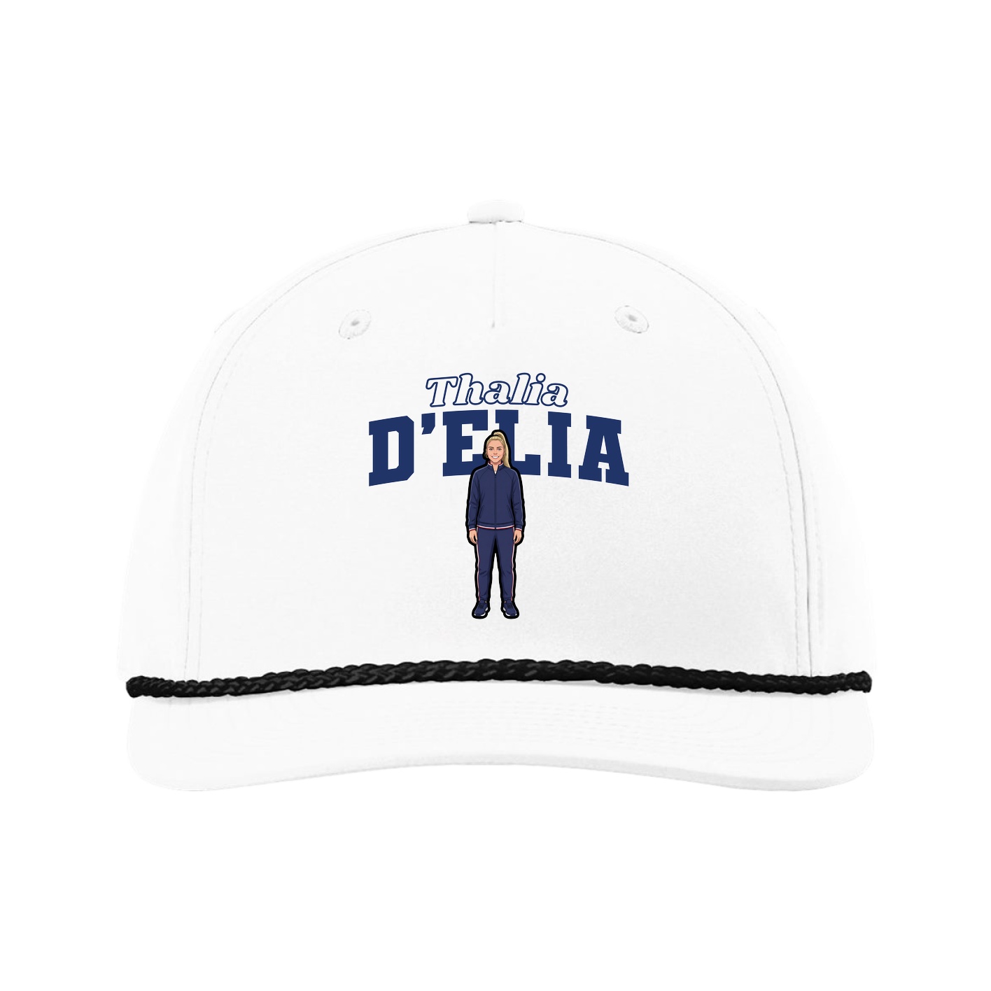 Five-Panel Classic Rope Cap — Name Arch in White