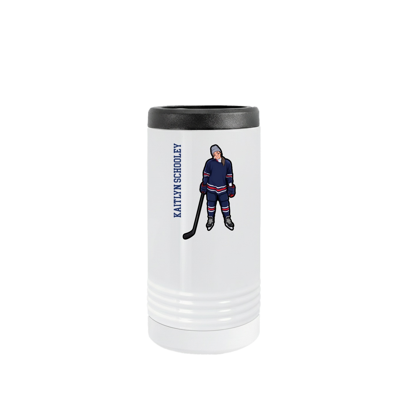 Slim Beverage Holder — Name Vertical in White