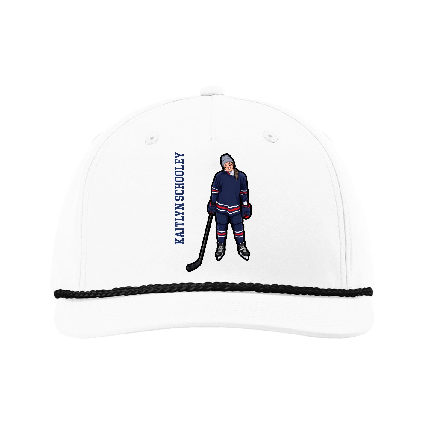 Five-Panel Classic Rope Cap — Name Vertical in White