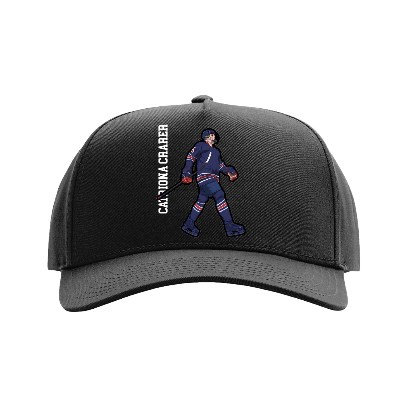 Full Fabric Five-Panel Champ Cap — Name Vertical in Black