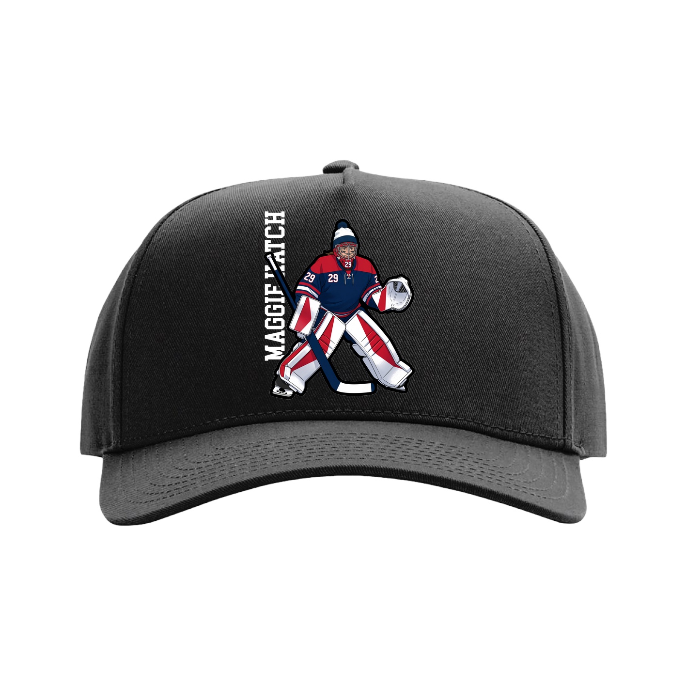 Full Fabric Five-Panel Champ Cap — Name Vertical in Black