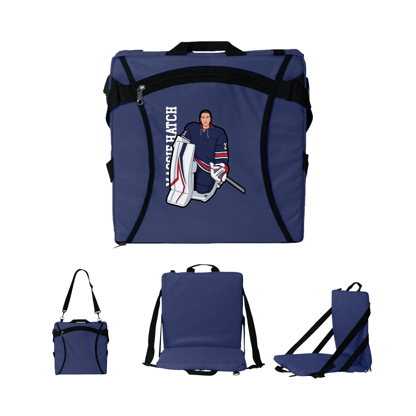 Folding Stadium Seat — Name Vertical in Navy