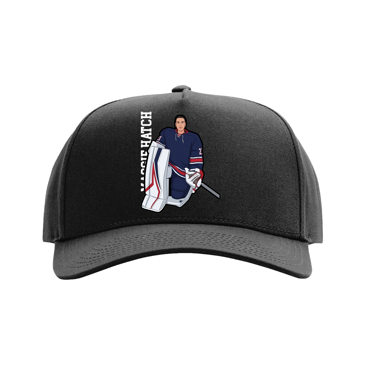 Full Fabric Five-Panel Champ Cap — Name Vertical in Black