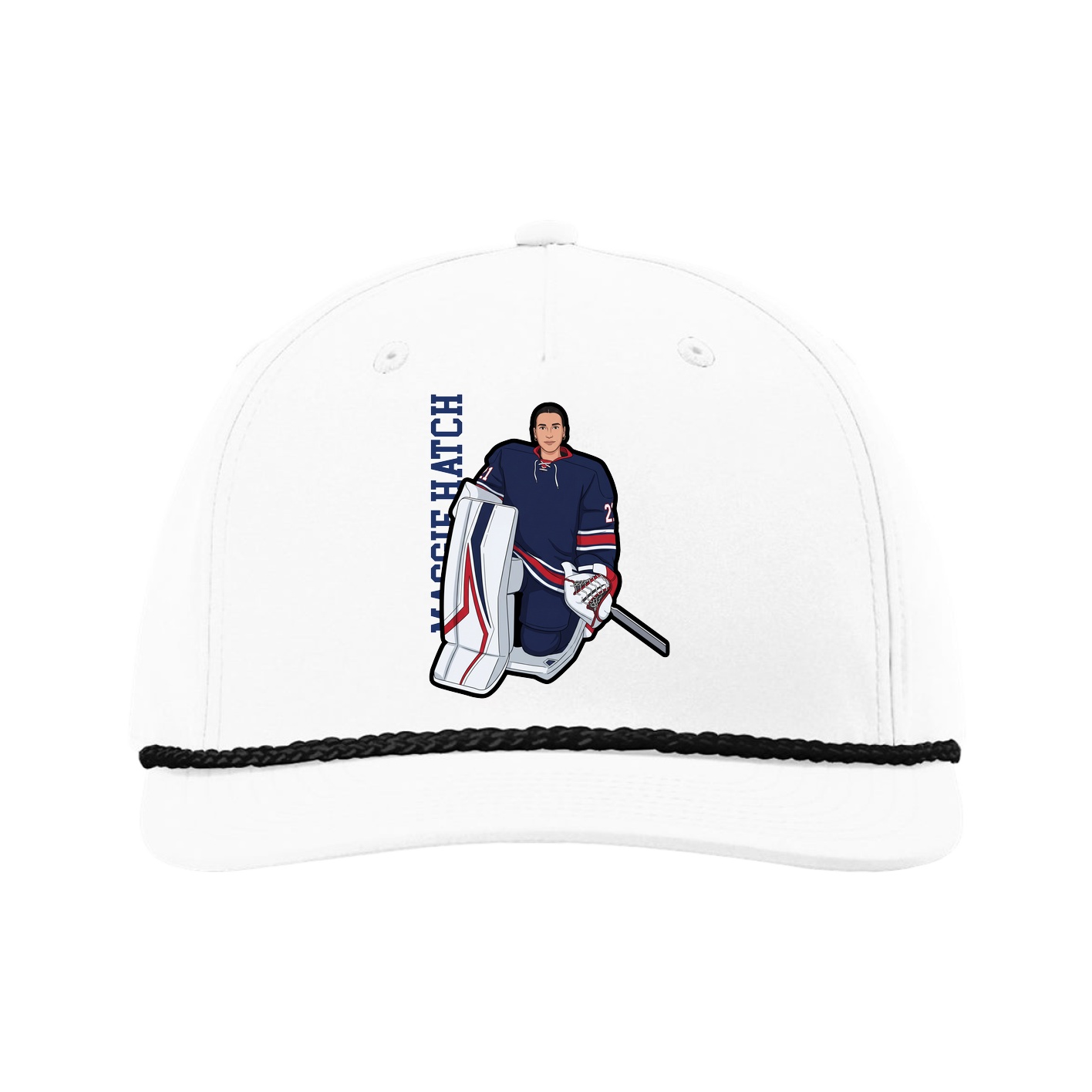 Five-Panel Classic Rope Cap — Name Vertical in White