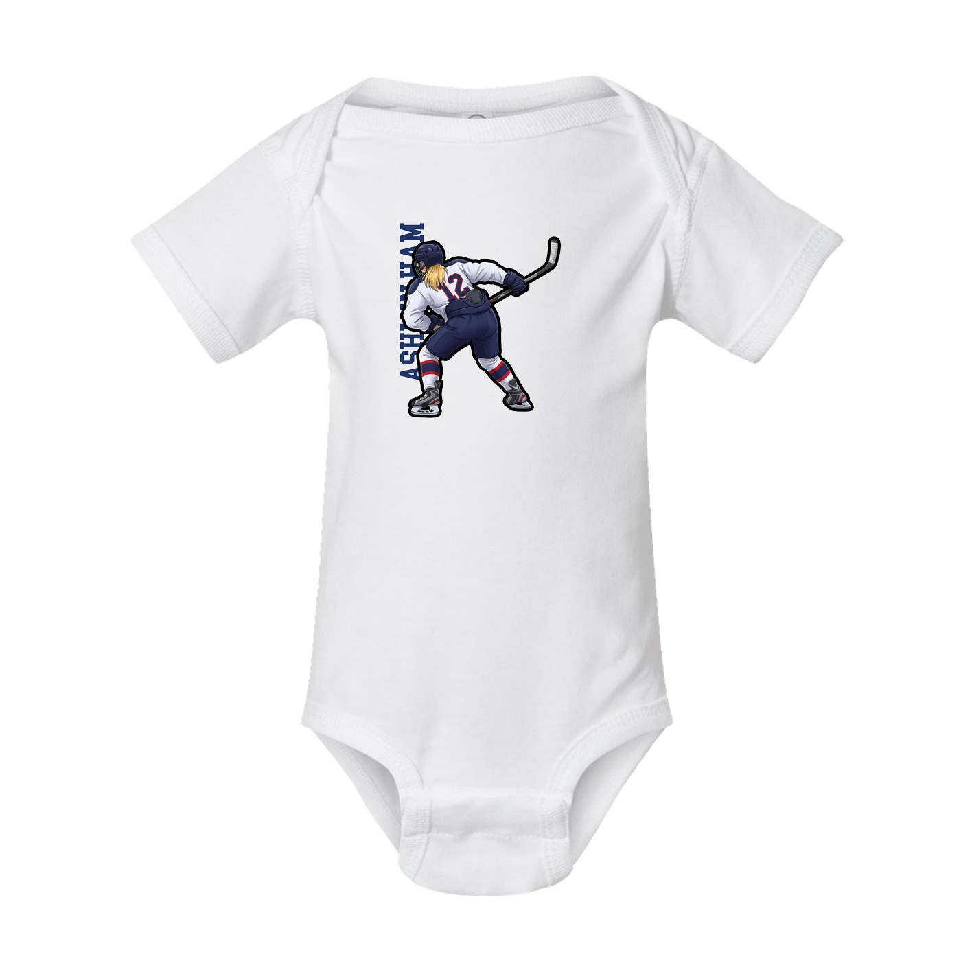 Baby Onesie — Name Vertical in White
