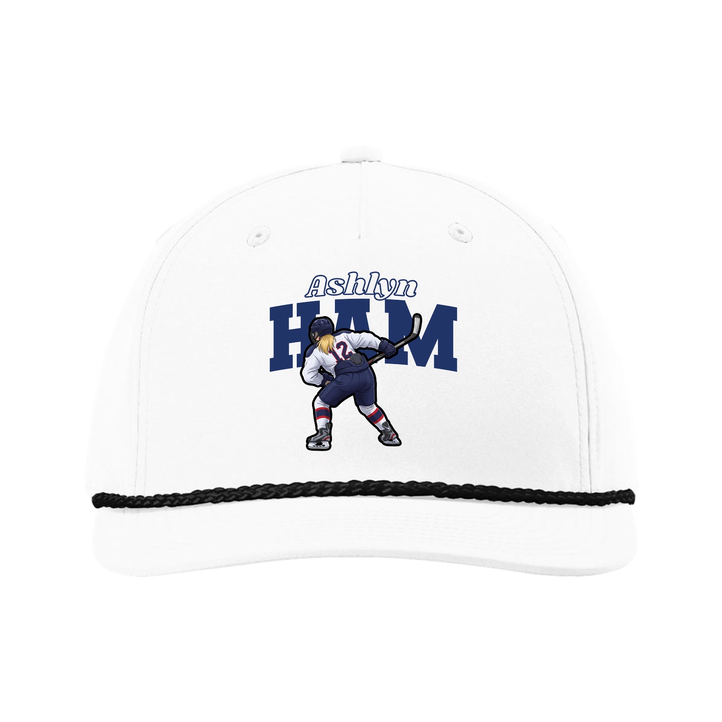 Five-Panel Classic Rope Cap — Name Arch in White