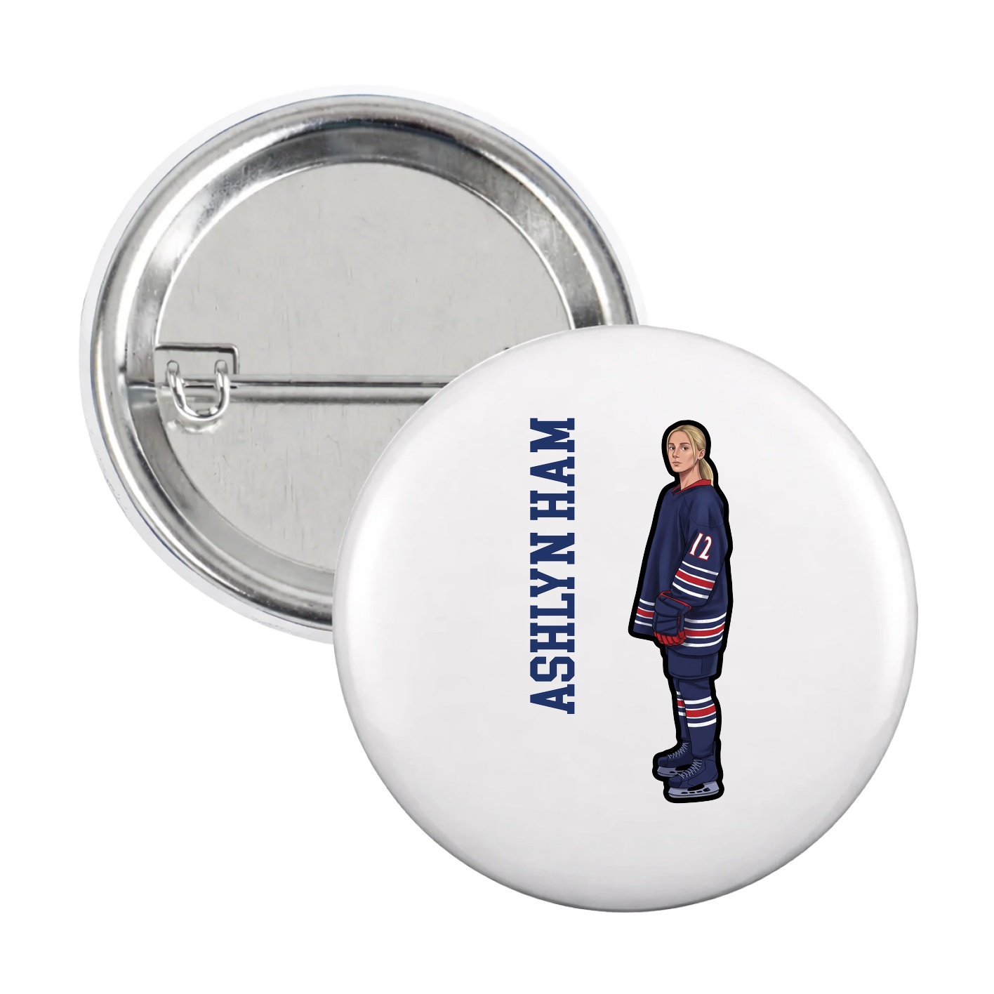 Game Day Button — Name Vertical in White