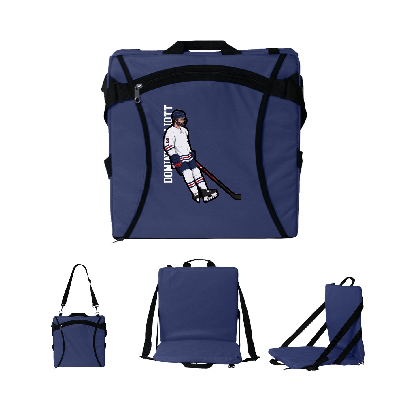 Folding Stadium Seat — Name Vertical in Navy