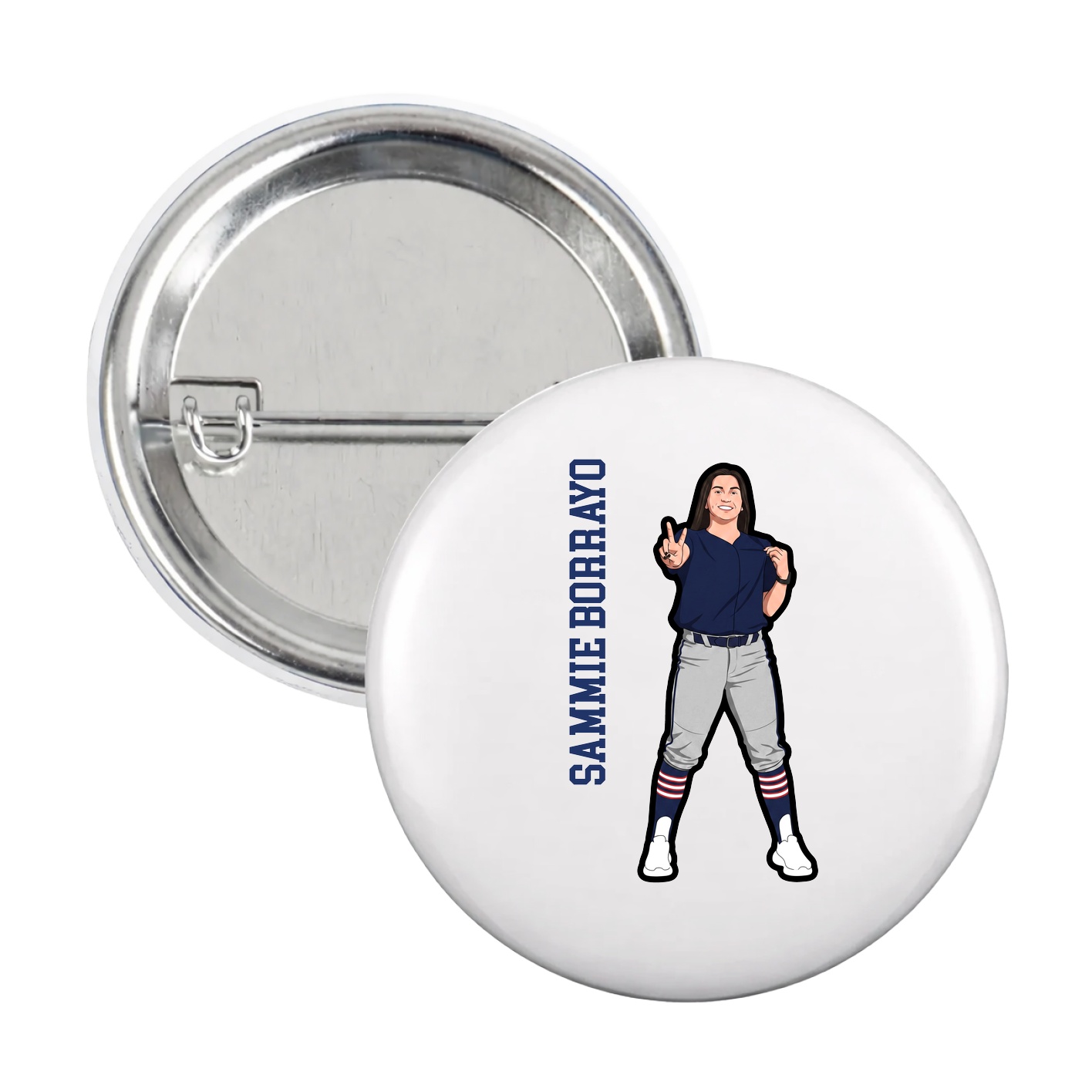 Game Day Button — Name Vertical in White
