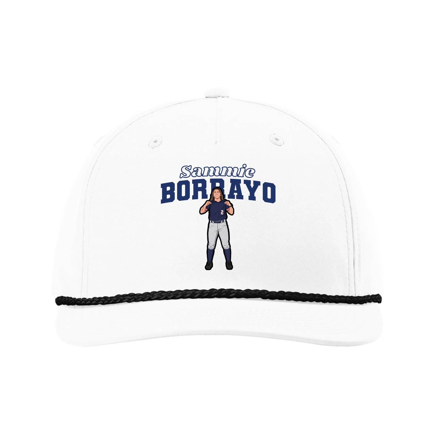 Five-Panel Classic Rope Cap — Name Arch in White