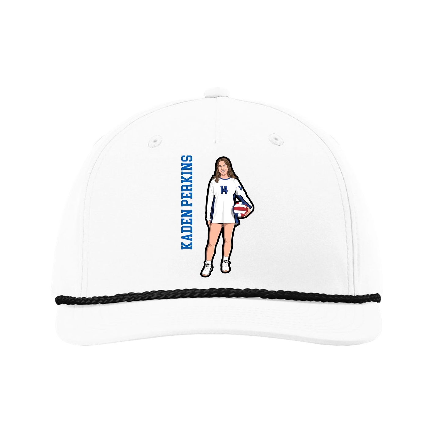 Five-Panel Classic Rope Cap — Name Vertical in White