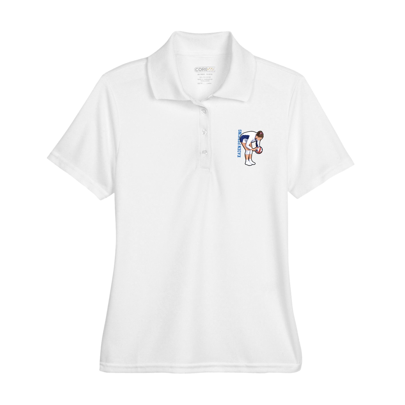 Womens Performance Polo — Name Vertical in White