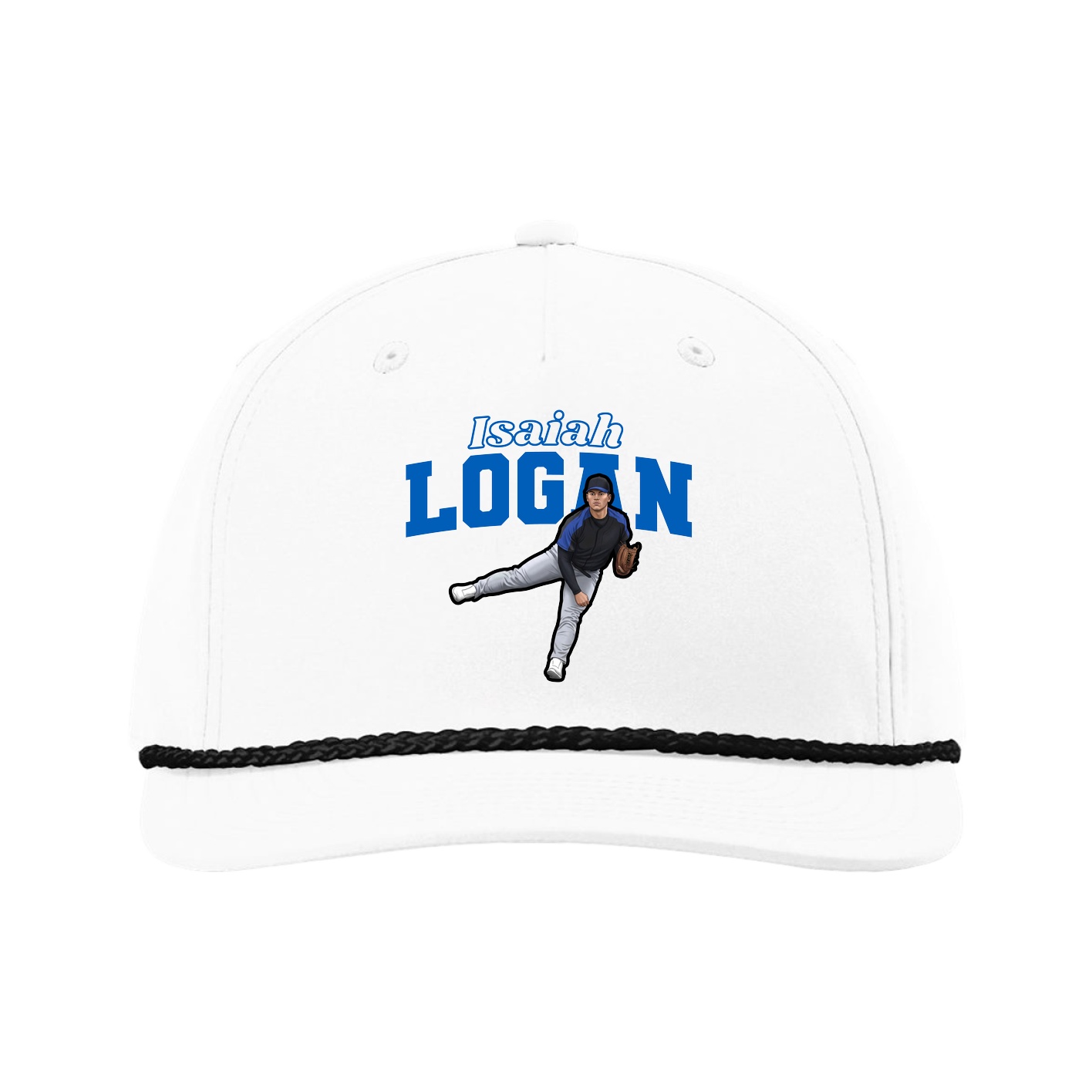 Five-Panel Classic Rope Cap — Name Arch in White
