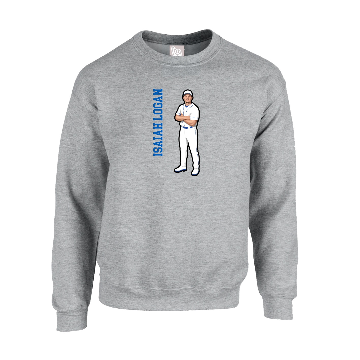 Fleece Crew — Name Vertical in Grey