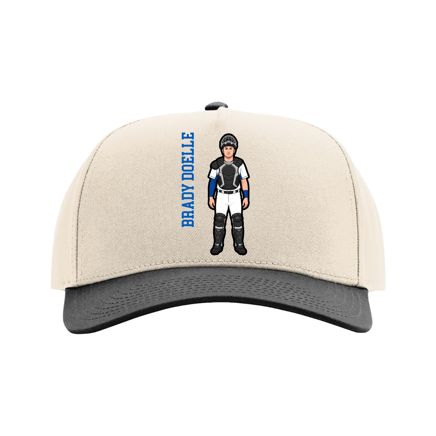 Full Fabric Five-Panel Champ Cap — Name Vertical in Cream/Black