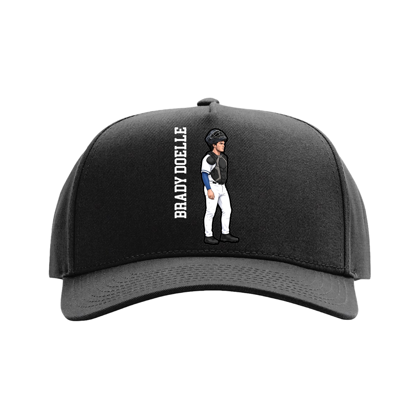 Full Fabric Five-Panel Champ Cap — Name Vertical in Black