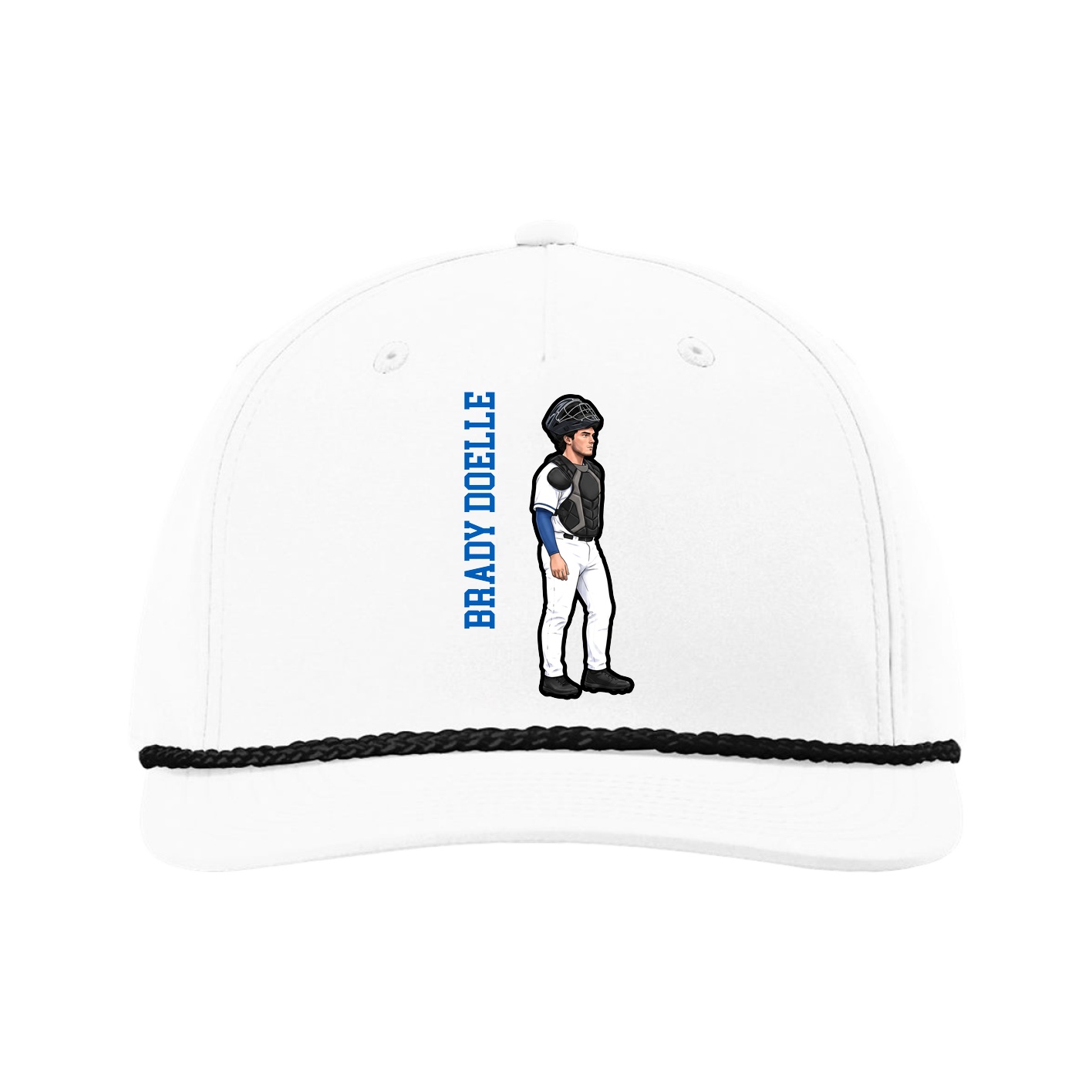 Five-Panel Classic Rope Cap — Name Vertical in White
