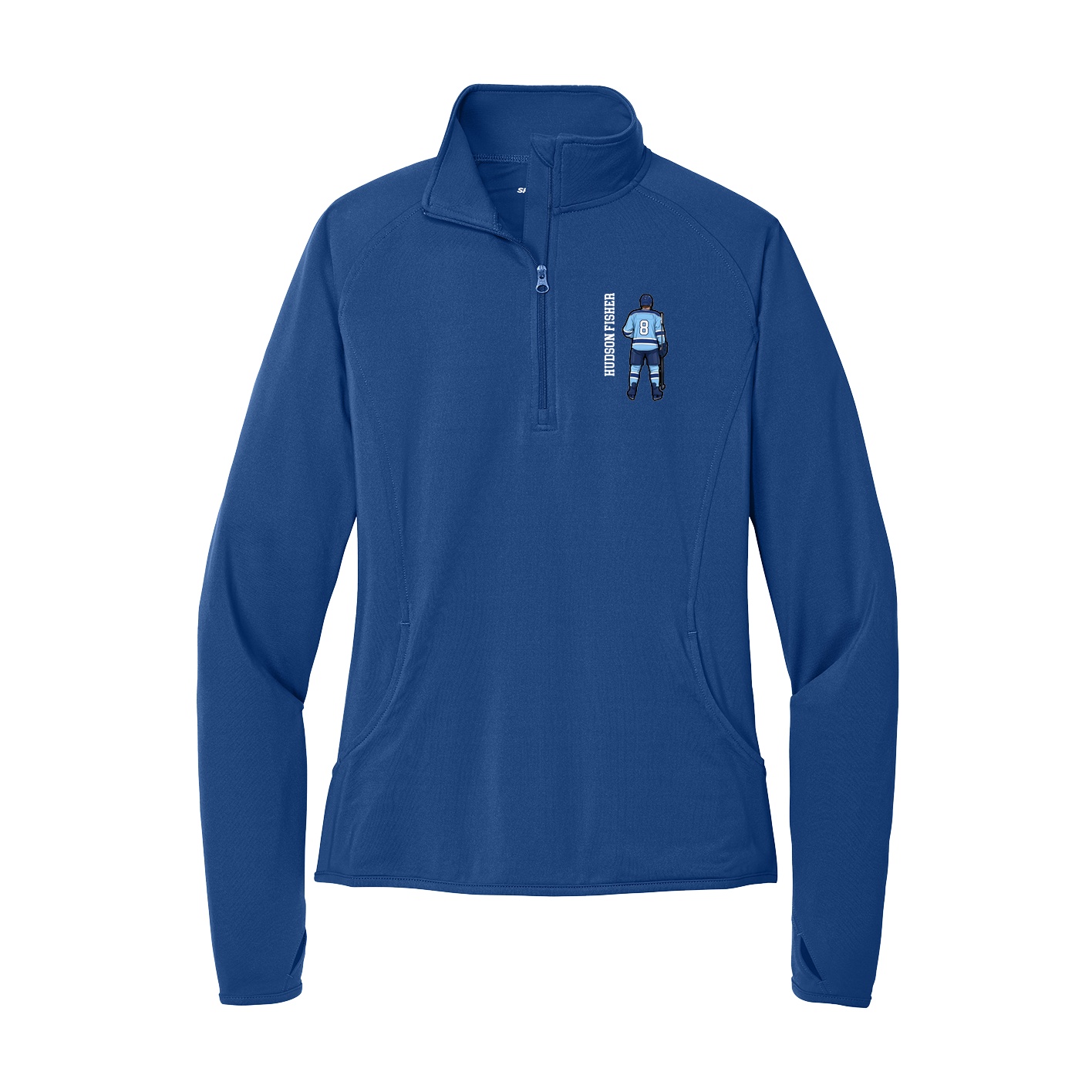 Women's Q-Zip Pullover — Name Vertical in Royal