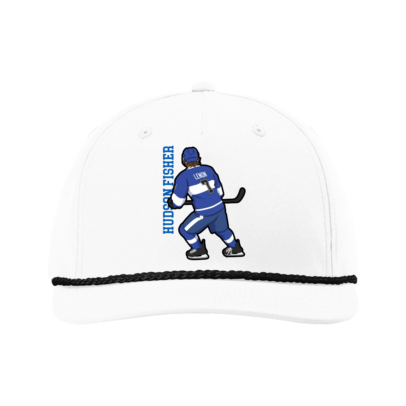 Five-Panel Classic Rope Cap — Name Vertical in White