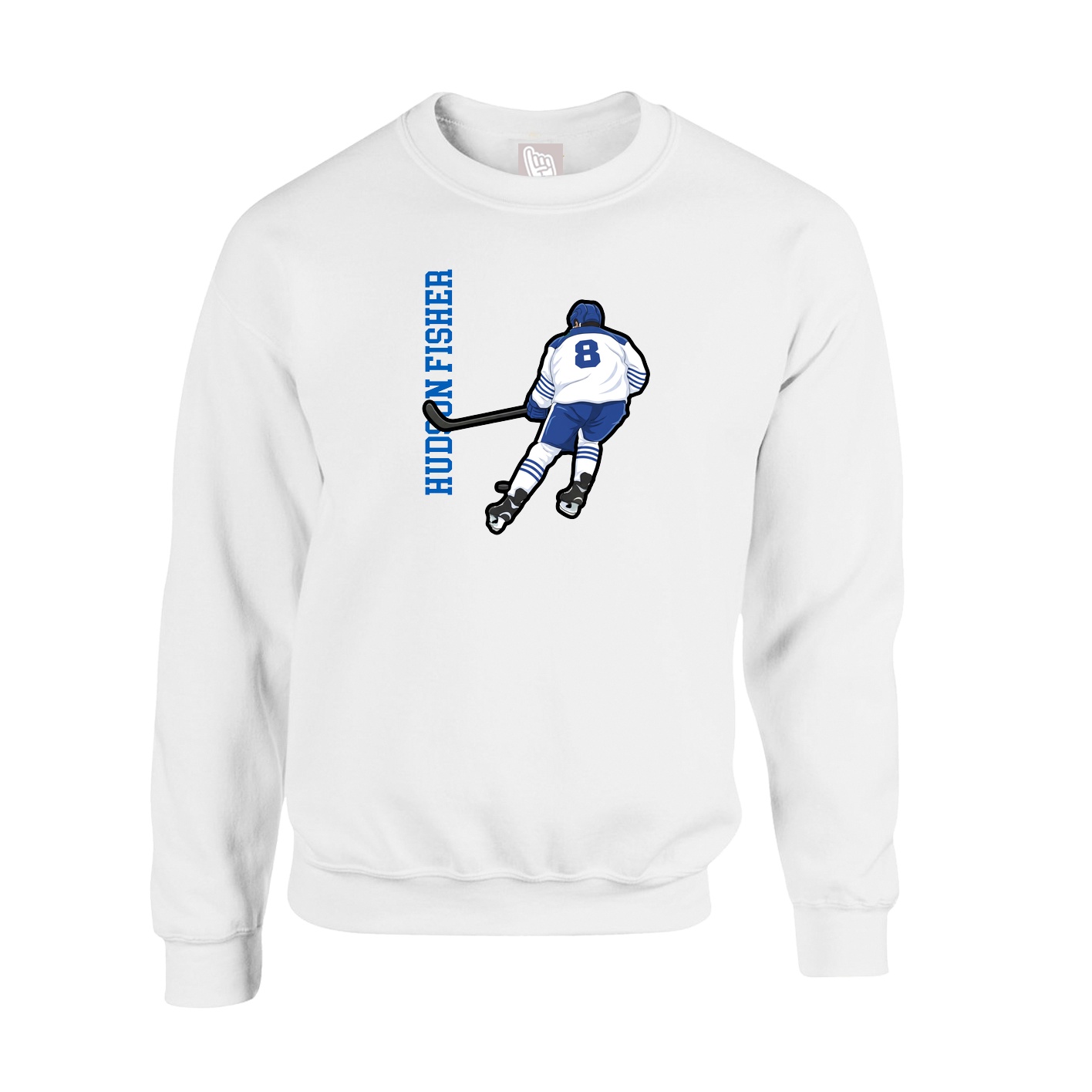 Fleece Crew — Name Vertical in White