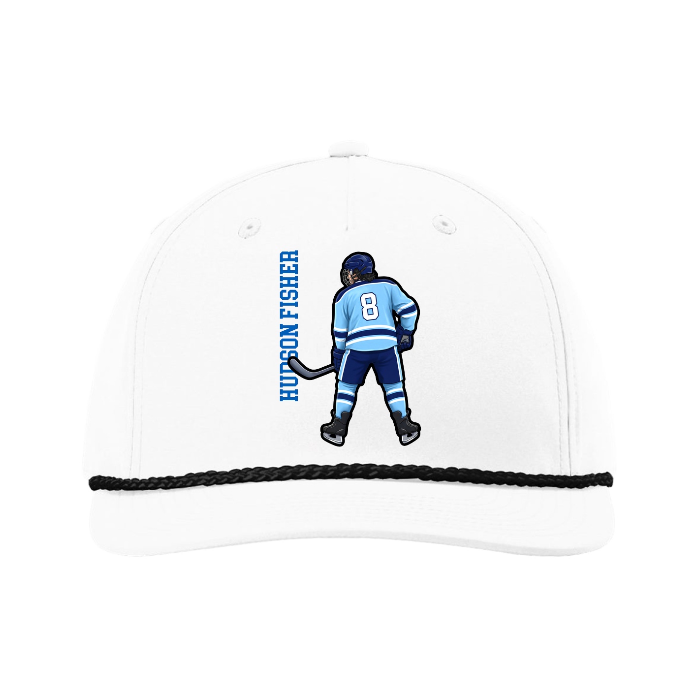Five-Panel Classic Rope Cap — Name Vertical in White