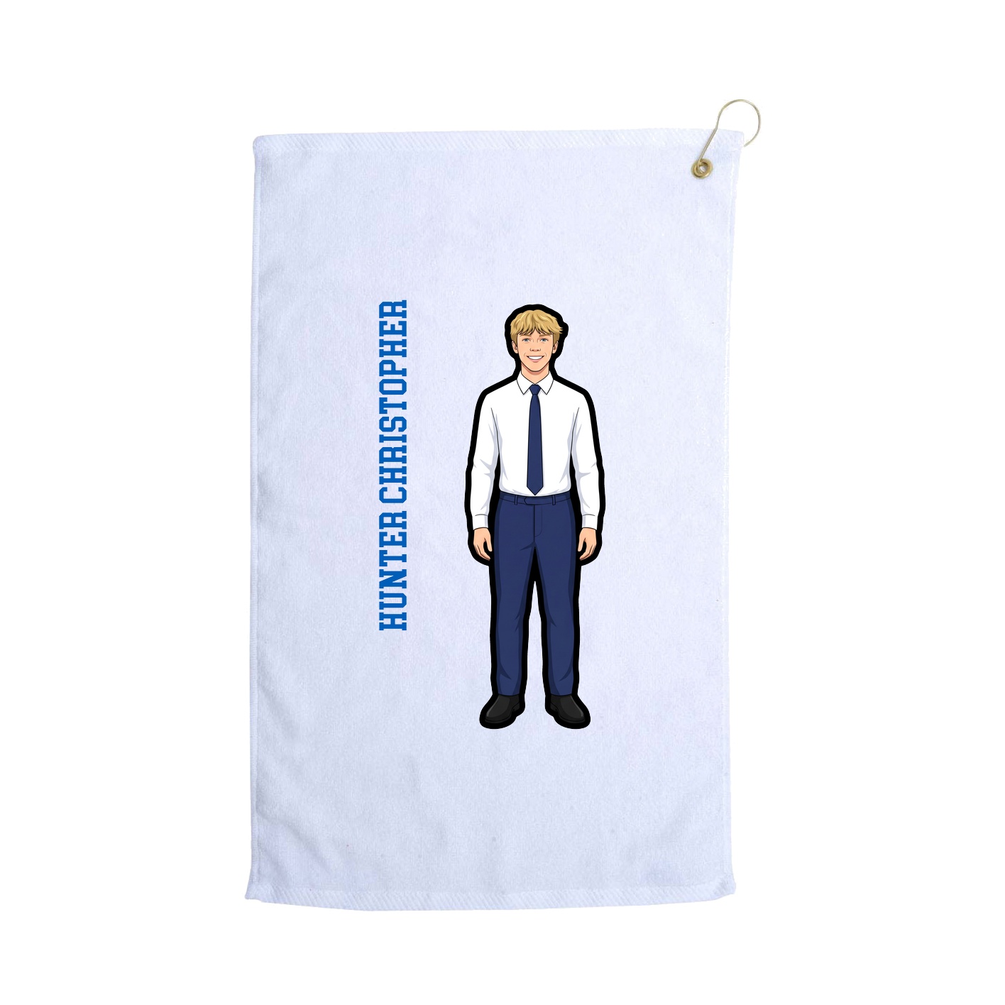 Golf Towel — Name Vertical in White