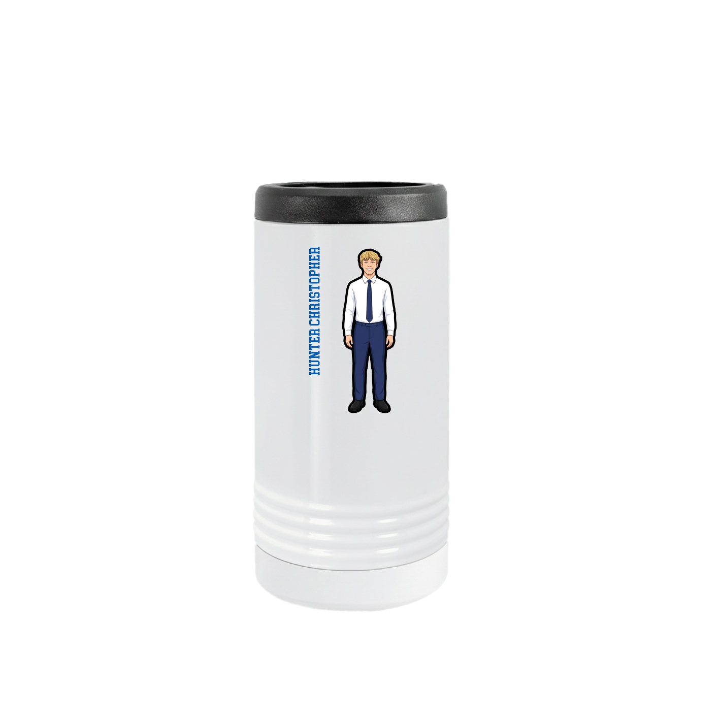 Slim Beverage Holder — Name Vertical in White