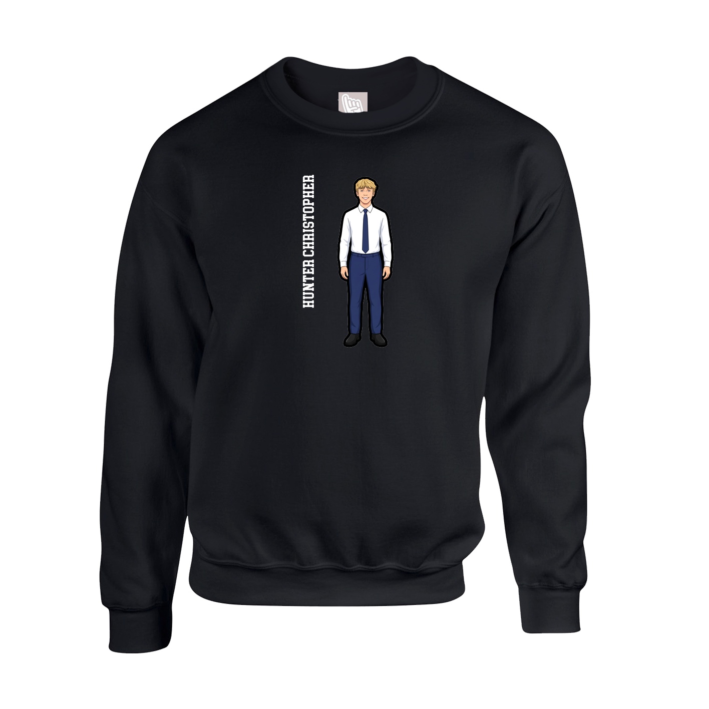 Fleece Crew — Name Vertical in Black