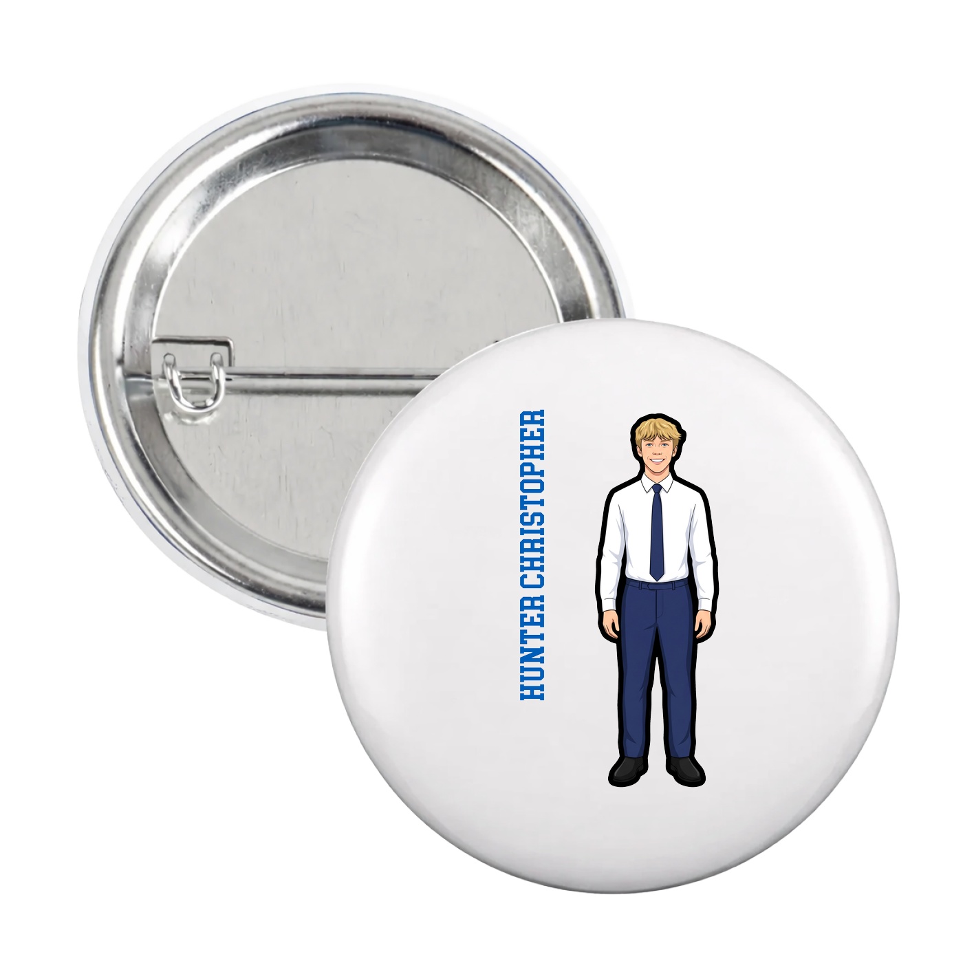 Game Day Button — Name Vertical in White