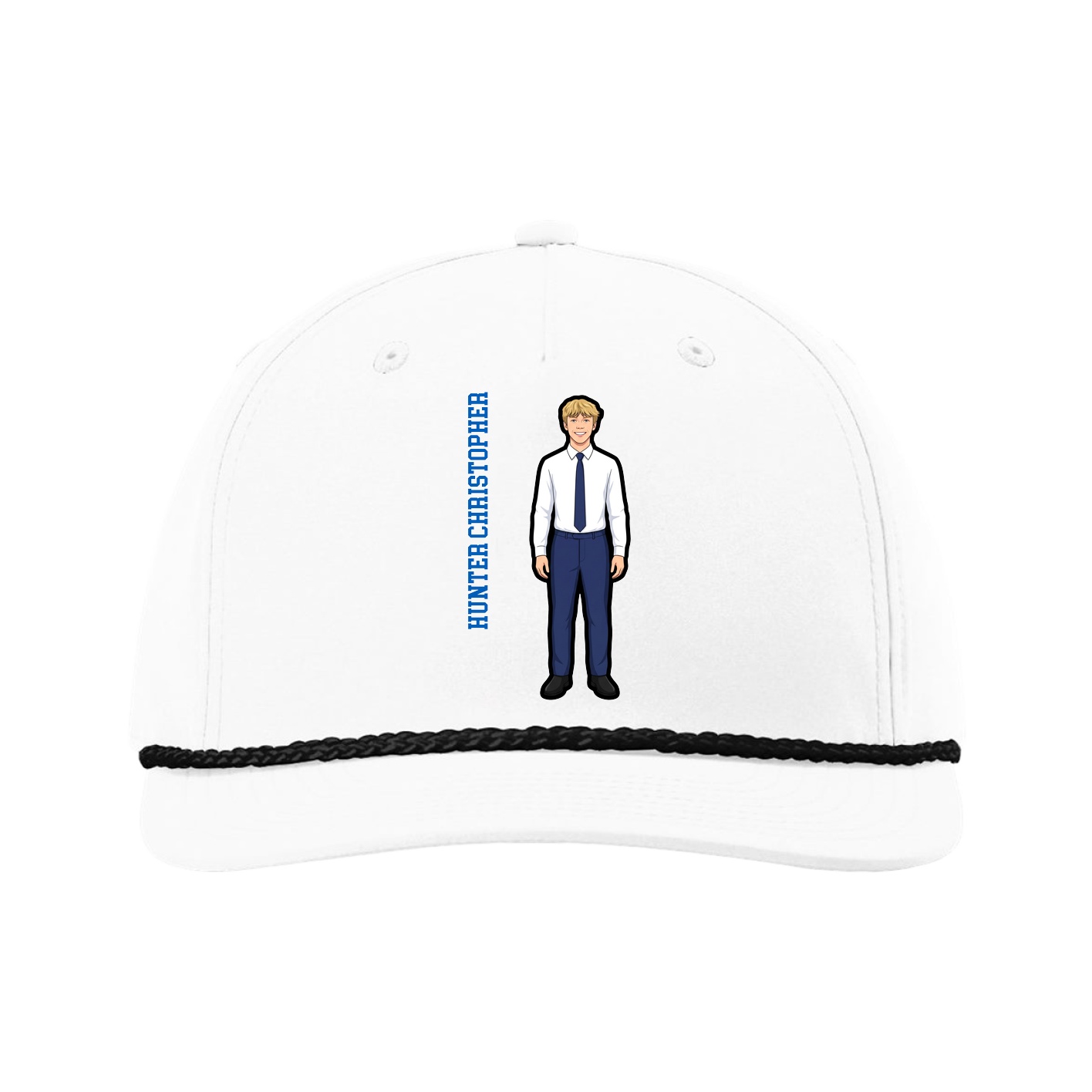 Five-Panel Classic Rope Cap — Name Vertical in White