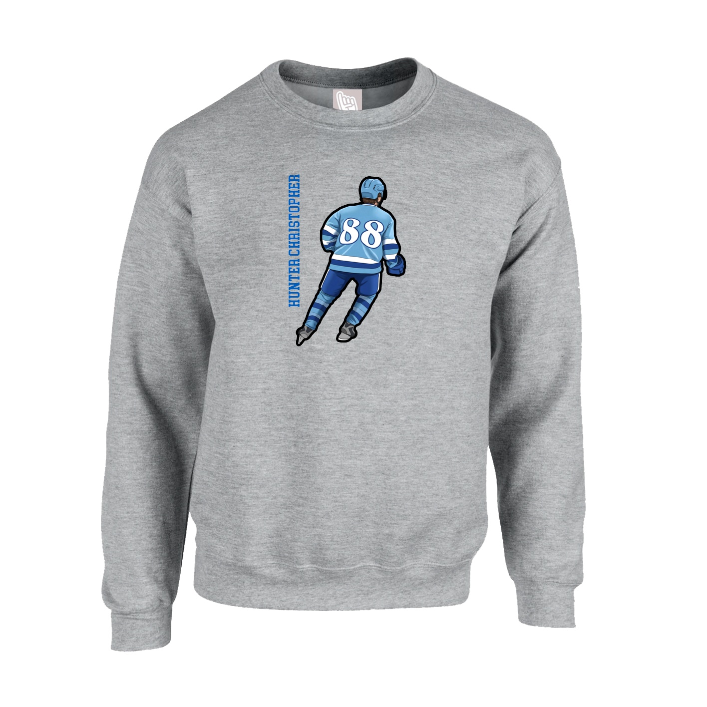Fleece Crew — Name Vertical in Grey